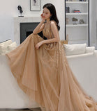 Cute A line v neck lace long prom dress evening dress HZ1023