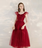 Red tulle short A line prom dress cocktail dress HZ1023