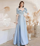 Cute satin long prom dress blue evening dress HZ1023