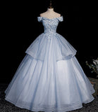 Blue tulle lace long ball gown dress formal dresses HZ1023