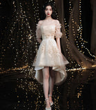 Champagne lace high low prom dress homeciming dress HZ1023