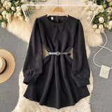Simple Corduroy Long Sleeve Dress Fashion Dress HZ1023
