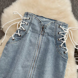 New strap zipper high waist denim skirt HZ1023