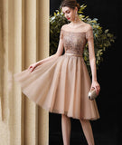 Gold tulle beads short prom dress party dress HZ1023