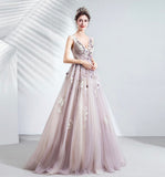 Purple tulle long A line prom dress evening gown HZ1023