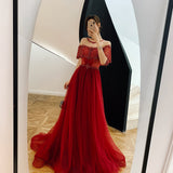 High quality burgundy beads long prom gown formal dress HZ1023