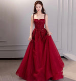 Burgundy sequins long prom dress evening dress HZ1023