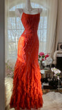 Orange Beautiful Charming Fashion Elegant Shiny Exquisite Beaded Long Chiffon Ball Gown Evening Gown Birthday Party Gown Prom Gown Graduation Gown HZ1023