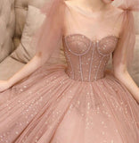 Pink Shiny Sweet A-Line Long Elegant Halter Neck Ball Gown Evening Dress HZ1023