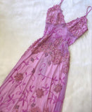 Pink Fashion Exquisite Beaded Spaghetti Strap A-Line Lace Floor Length Elegant Ball Gown Evening Dress HZ1023