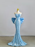 Blue gorgeous shiny elegant long sequined mermaid slim ball gown evening dress party dress HZ1023