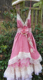 Pink Spaghetti Strap Lace Ruffle Long Ball Gown Evening Dress Garden Party Dress HZ1023