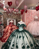 Red gorgeous exquisite sweet floral applique long tulle ball gown evening gown wedding dress HZ1023