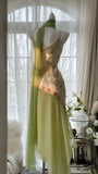 Green Elegant Romantic Delicate Floral Beading Spaghetti Strap Long Chiffon Homecoming Ball Gown Evening Dress Birthday/Wedding Guest/Holiday Party Dress Prom Dress HZ1023