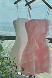 Black/Pink/White Spaghetti Straps Homecoming Dresses Short Prom Dress HZ1023