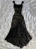 Black Gorgeous Fashion Exquisite Floral Beaded Long Ankle Length Satin Ball Gown Evening Gown Party Dress Prom Gown HZ1023