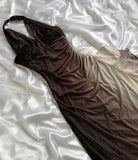 Brown Shiny Gradient Fashion Elegant Strap Long Chiffon Ruffle Ball Gown Evening Dress Party Dress HZ1023