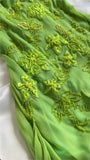Green shiny fashion exquisite floral beading spaghetti straps long chiffon ruffles long ball gown evening dress party dress HZ1023