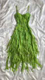 Green shiny fashion exquisite floral beading spaghetti straps long chiffon ruffles long ball gown evening dress party dress HZ1023