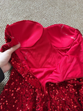 Red Shiny Fashion Short Mini Sequin Homecoming Dress Birthday Party Dress HZ1023