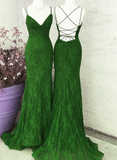 Green Fashion Elegant Lace Halter Long Mermaid Slim Ball Gown Evening Dress Wedding Party Dress HZ1023
