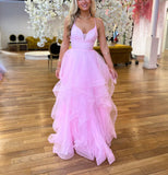 Pink fashion sweet long elegant tulle floor-length ball gown evening gown graduation gown coming of age ceremony gown HZ1023