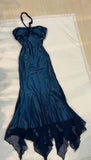 Dark Blue Fairy Mermaid Beaded Long Chiffon Formal Prom Evening Dress Wedding Guest Party Gown Dress Greek Halter Neck HZ1023