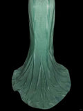 Mint Green Fashion Elegant V-neck Long Mermaid Slim Fishtail Skirt Satin Floor Length Train Ball Gown Evening Gown Party Dress Prom Dress HZ1023