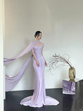 Romantic Purple Elegant Fashionable Elegant Long Satin Mermaid Slim Floor Length Train Ball Gown Evening Dress Prom Dress HZ1023