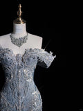 ???Silver Blue Luxurious Heavy Industry Sparkling Gorgeous Elegant Exquisite Beading Stunning Long Mermaid Dress Sequin Floor Length Trailing Prom Dress Evening Dress Wedding Dress HZ1023