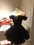 Black New Shiny Fashion Short Tulle Homecoming Dresses Birthday Party Dresses Cocktail Party Dresses Evening Dresses Prom Dresses Evening Dresses HZ1023