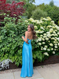 Blue Beaded Sequined Long Evening Gown Prom Dress Party Dress HZ1023