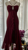 Burgundy Vintage Elegant Exquisite Gem Beaded Long Chiffon Evening Gown Sleeveless Ball Gown Birthday/Wedding Guest Party Dress HZ1023
