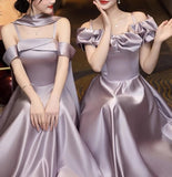 Purple Elegant Fashion Long Satin Ball Gown Evening Dress Party Dress Bridesmaid Dresses Prom Dress HZ1023