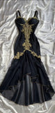 Dark blue vintage fashion exquisite lace straps long ruffled prom dress, evening dress, party dress HZ1023