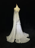 White Vintage Ancient Greek Goddess Gorgeous Sparkling Elegant Exquisite Gold Rhinestone Beads Tulle Long Mermaid Floor Length Trail Slim Fairy Ball Gown Evening Gown Party Dress Prom Gown HZ1023