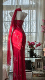 Red Romantic Gorgeous Fashion Elegant Exquisite Beaded Long Chiffon Ball Gown Evening Dress Birthday/Wedding Guest/Vacation Party Dress Prom Dress Valentine's Day Date Dress HZ1023