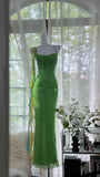 Green Beautiful Charming Fashion Elegant Sparkling Exquisite Sequin Beaded Long Chiffon Ball Gown Evening Gown Birthday Party Gown Prom Gown Graduation Gown HZ1023