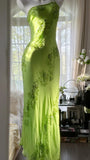 Green gorgeous fashion one shoulder elegant vintage exquisite beaded long chiffon ball gown evening dress birthday party dress prom dress HZ1023