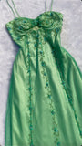 Green Fashion Elegant Delicate Floral Beaded Long Satin Tulle Ball Gown Evening Dress Party Dress Prom Dress HZ1023