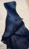 Blue shiny fashion exquisite off-shoulder long sequined chiffon ruffled ball gown evening dress party dress HZ1023