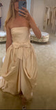 Off-white stylish elegant long satin ball gown evening dress reception wedding dress HZ1023