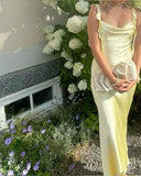 ????Yellow Fashion Elegant Long Slim Fit Ruffle Satin Ball Gown Evening Dress Garden Party Dress Graduation Dress Prom Dress Wedding Guest Party Dress Bridesmaid Dress HZ1023