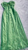 Green Fashion Elegant Delicate Floral Beaded Long Satin Tulle Ball Gown Evening Dress Party Dress Prom Dress HZ1023