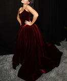 Burgundy velvet stylish elegant long ball gown evening dress HZ1023