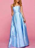 Blue fashion elegant exquisite pearl beading long satin ball gown evening dress HZ1023