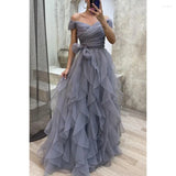 Purple elegant fashion A-line long layered ruffled tulle ball gown evening dress party dress HZ1023