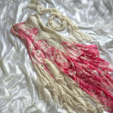 Pink and White Exquisite Beaded Floral Elegant Long Tassel Ruffle Chiffon Ball Gown Evening Dress Party Dress Prom Dress HZ1023