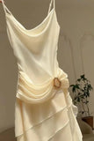 Ivory White Vintage Spaghetti Strap Long Chiffon prom dress Evening Dress Party Dress HZ1023