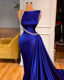 Blue gorgeous shiny long slit elegant floor-length ball gown evening dress party dress HZ1023